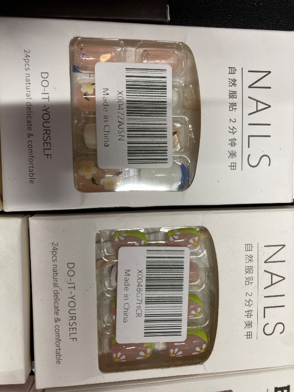 Photo 1 of ***7 PACKS OF VARIOUS NAILS INCLUDED***24 Pcs Press on Nails Short Square - MINGCHUN Fall Winter Fake Nails Press ons White French Nail Art Tips with Flower Glitter Design Full Cover Nails Glue on Nail Tip Art for Women Girls Manicure***7 PACKS OF VARIOUS