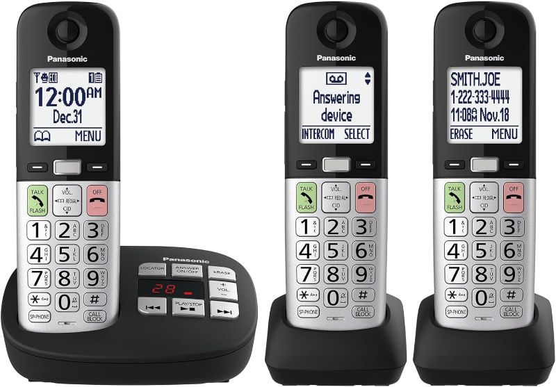 Photo 1 of ***THE MODEL MAY VARY***
Panasonic Cordless Phone, Easy to Use with Large Display & Big Buttons, Flashing Favorites Key, Flashlight, Call Block, Volume Boost, Talking Caller ID, House Phones, 3 Cordless Handsets -