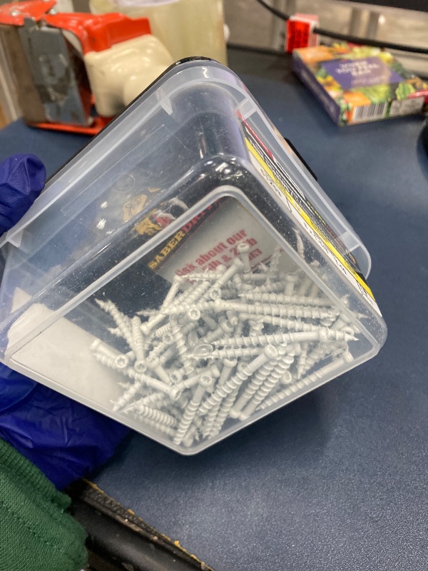 Photo 1 of #8 x 1-5/8" Saberdrive White Trim Screws 1 LB, Approx. 221 Pieces, Durable Wood Screws, Serrated Thread for Secure Fastening, Avoid Cam Out