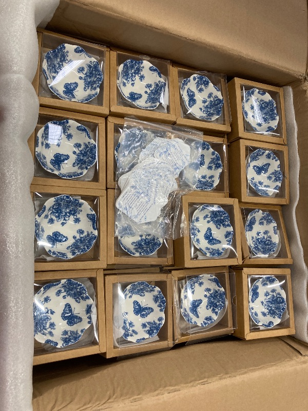 Photo 1 of 100 Pack Small Ceramic Bowls Bulk Gifts Set for Thanksgiving Christmas Wedding Favors for Guests, 3.3 Inch Blue Floral Mini Dipping Bowl Sauce Dish with Cards Box for Holiday Party Favor Souvenir