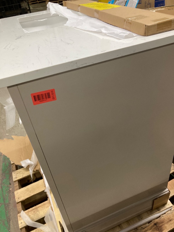 Photo 1 of DELUXE LIVING 36 Inch Bathroom Vanity with Sink Combo, Solid Wood Frame with Mable Top &Backspalsh, Fully-Assembled with Soft-Closing Doors & 4 Drawers, Greige