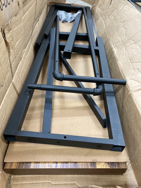 Photo 1 of ***MISSING INSTRUCTIONS***LITTLE TREE 63-Inch Industrial Bar Table with Metal Footrest, Counter Height Pub Table for Kitchen, Home Bar & Entertaining (Brown)***MISSING INSTRUCTIONS***