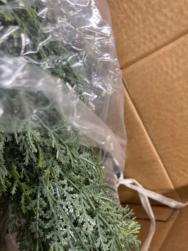 Photo 1 of  Artificial Cedar Topiary Trees with Ground Spike, UV Resistant Artificial Bushes, Set of 2 Faux Cypress Plants Faux Shrubs for Outdoor Indoor Front Porch Garden