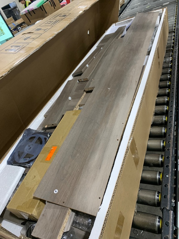 Photo 1 of YITAHOME LED Farmhouse TV Stand for 75 Inch w/Outlets, Modern Entertainment Center with Glass Doors and Adjustable Storage Shelves, Media Console TV Cabinet for for Living Room, Grey