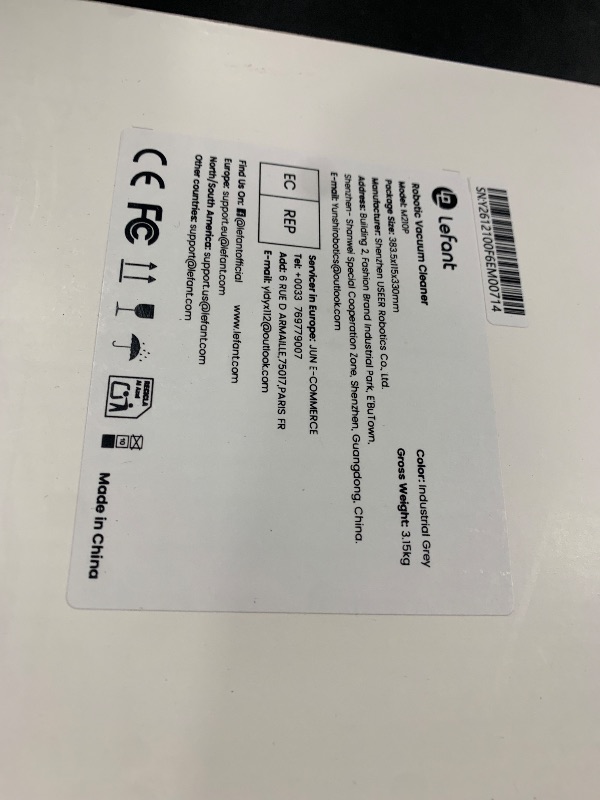Photo 1 of Lefant M210P Robot Vacuum Cleaner, 4000pa Suction, 200 Mins Runtime, Super Thin, Quiet, Self-Charging, Ideal for Pet Owners, Multi Surface Cleaning, APP/WiFi/Alexa Control, Gray