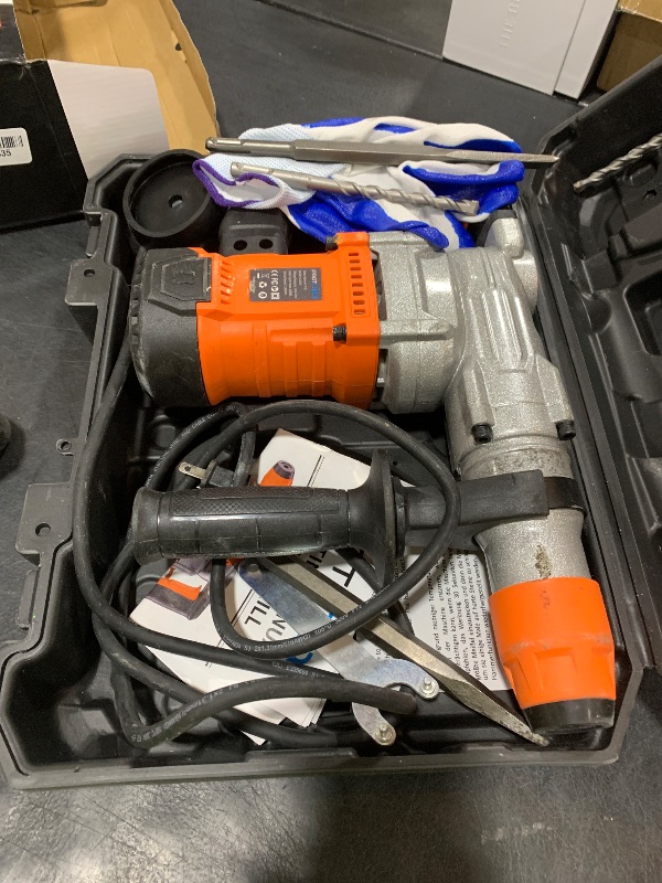 Photo 1 of 1-1/4 Inch SDS-Plus 13 Amp Heavy Duty Rotary Hammer Drill with Safety Clutch 3 Functions, Vibration Control, for Floor Tile Removal, Concrete Breaker, Including Grease, Chisels & Drill Bits