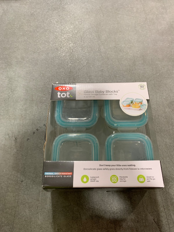 Photo 1 of OXO Tot Glass Baby Blocks Food Storage Containers, Teal, 4 oz