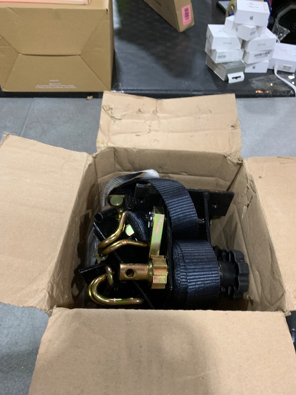 Photo 1 of Ladder Rack Ratchet Straps with J-Hook (4 PCS), 1.4" Black Square Tube Mount, 1.5" Wide x 7.5' Long Black Retractable Ratchet Tie Down Strap Roof Rack, 500 lbs Load Heavy Duty, Cargo Buckle Lock Strap