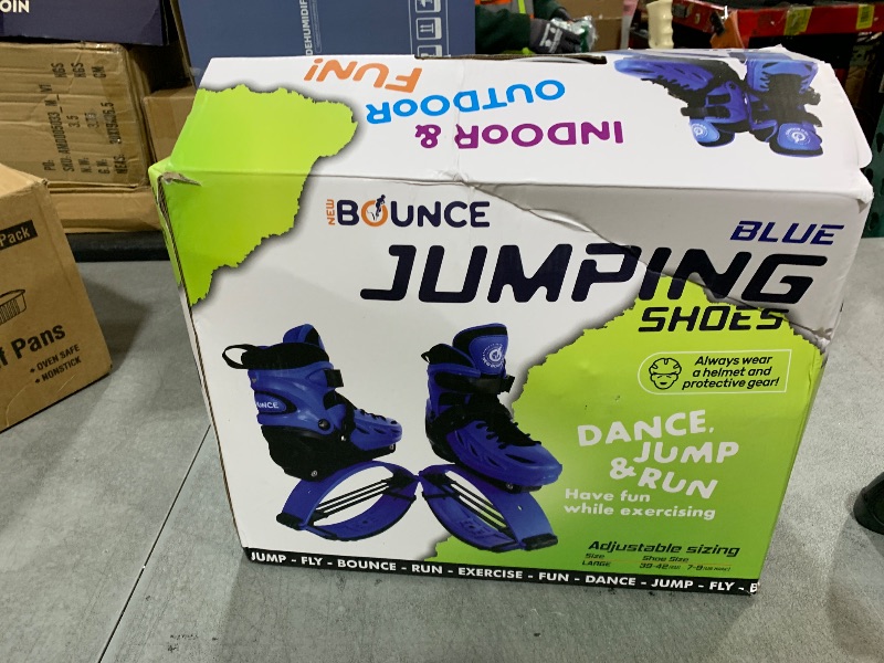 Photo 1 of New Bounce Jumping Shoes for Kids - Premium Moon Boots - Durable Kangaroo Jumpers - Strong, Safe and Adjustable Fit, Perfect for Exercise and Fun - New & Improved Edition (Large, Blue)