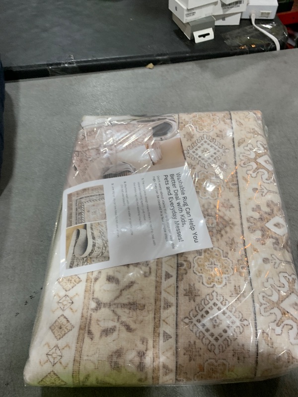 Photo 1 of zesthome 4x6 Rug - Stain Resistant Washable Rug, Anti Slip Backing Rugs for Living Room, Foldable Vintage Small Area Rugs (Cream/Beige,4'x6')