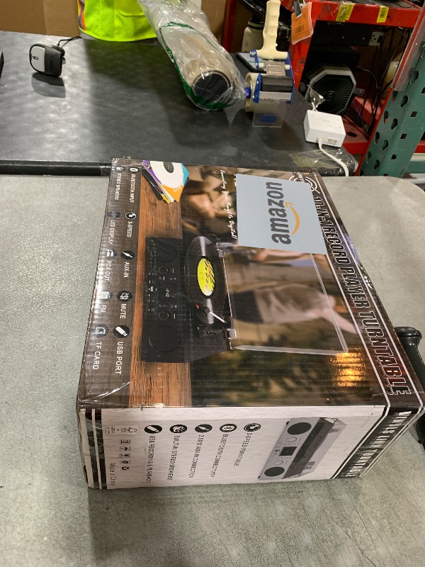 Photo 1 of Vinyl Record Player with Built-in Speaker,Bluetooth Turntable with USB Recording, 3 Speed Vintage Record Player with Bluetooth Receiving, FM Radio, RCA Out & AXU-in, Vinyl Player Brown