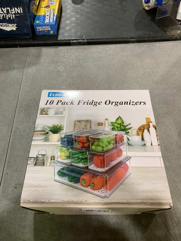 Photo 1 of Pomeat 10 Pack Fridge Organizer, Stackable Refrigerator Bins with Lids, BPA-Free Produce Fruit Storage Containers for Fridge, Clear for Food, Drinks, Vegetable
