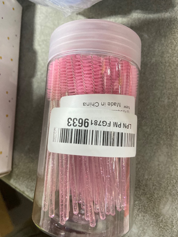 Photo 1 of 100 Pcs Disposable Mascara Wands, Crystal Eyebrow Spoolies Brush for Eyelash Extensions, Pink Lash Brushes with Container
