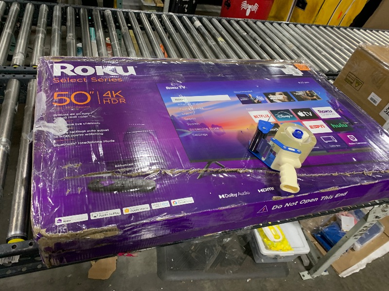 Photo 1 of major damage---------------no audio----------------------Roku Smart TV 2025 – 50-Inch Select Series, 4K HDR TV – RokuTV with Enhanced Voice Remote – Flat Screen LED Television with Wi-Fi for Streaming Live Local News, Sports, Family Entertainment