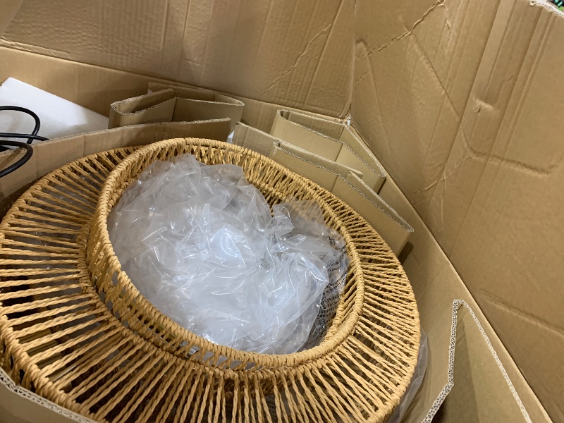 Photo 1 of TOULMJ 4-Light Boho Rattan Chandelier, 17.71 Inch Drum Chandelier Dining Room Light, 3-Tier Hand Woven Farmhouse Chandeliers for Kitchen Island Entryway Bedroom