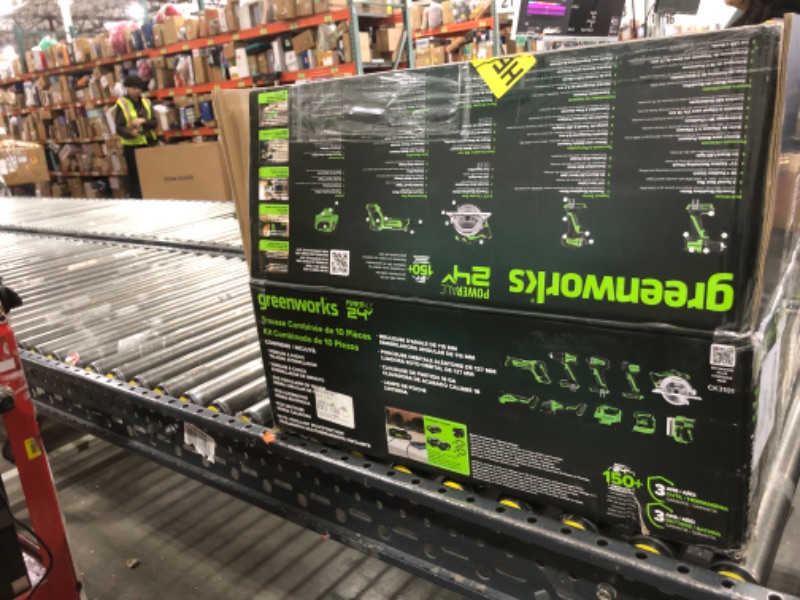 Photo 1 of Greenworks 24V Brushless 10PC Power Tool Combo, Drill+Impact Driver+Circular Saw+Recip Saw+Jig Saw+Sander+Light+Multi-Tool+Nailer+Grinder (2) 4.0Ah+2.0Ah Batteries (24,000mAh Power Bank) USB-C Charger