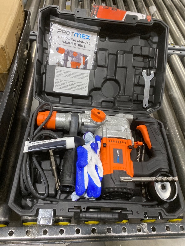 Photo 1 of 1-1/4 Inch SDS-Plus 13 Amp Heavy Duty Rotary Hammer Drill with Safety Clutch 3 Functions, Vibration Control, for Floor Tile Removal, Concrete Breaker, Including Grease, Chisels & Drill Bits