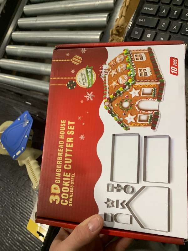 Photo 1 of 10Pcs Gingerbread House Cookie Cutters Set for Christmas Winter Holiday Baking and Decoration, Stainless Steel 3D Gingerbread House Kit for Kids Adults, Gift Package