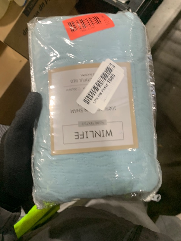 Photo 1 of WINLIFE 100% Cotton Quilted Pillow Sham Floral Printed Pillow Cover (Standard, Aqua Blue)