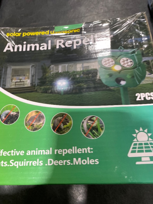 Photo 1 of [2025 Upgrade] Solar Animal Repellent Outdoor for Deer Squirrel Mole Rabbit Cat Skunk Bird Raccoon Dog, Waterproof Ultrasonic Pest Repeller with Motion Detector and LED for Yard Lawns Garden 2 Pack