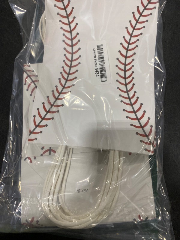 Photo 1 of 12 Pack Baseball Party Favor Bags with Handles - Baseball Goodie Bags for Kids Team Snacks, Boys Birthday Party Decorations, Sports Themed Paper Gift Sacks for End of Season Treats & Coach Gifts (White)