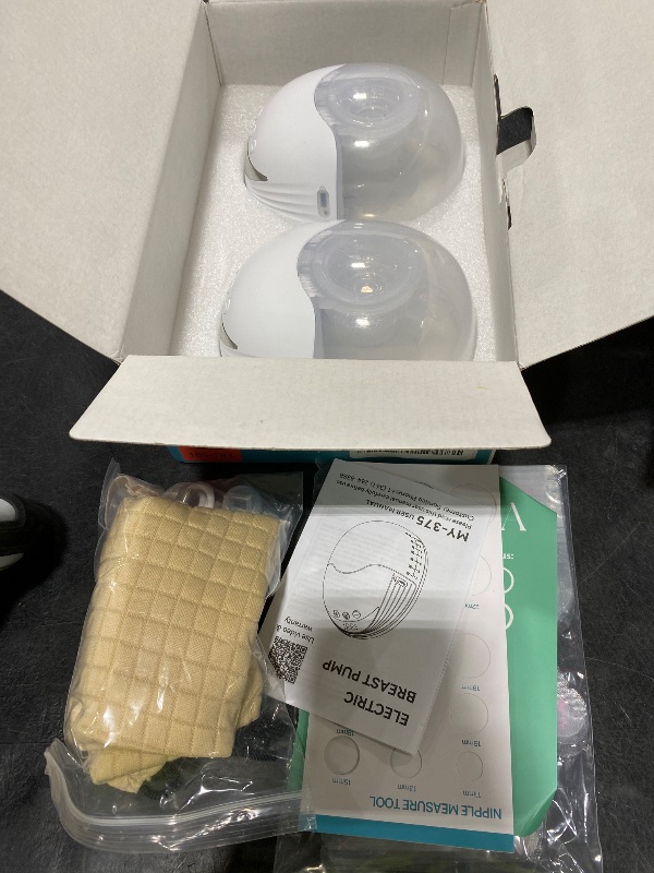 Photo 1 of Hands Free Breast Pump Wearable MY-375 - Strong Suction, Low Noise, Wearable Breastfeeding Pump with 4 Mode &12 Levels, Portable Electric Breast Pump 24mm - 19/21/Insert/Flange, 2 Pack (White)