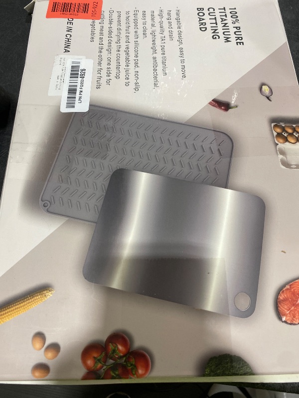 Photo 1 of Rexspt Titanium Cutting Board, 100% Pure Titanium Cutting Boards for Kitchen, Double-Sided Food-Grade Chopping Board for Meat, Vegetables & Fruits, Dishwasher-Friendly (13.75''X9.83'')