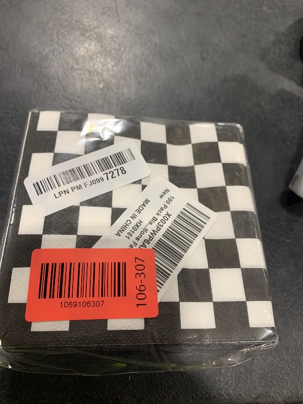 Photo 1 of 100 Pack Black and White Checkered Flag Party Napkins Disposable Race Car Birthday Party Supplies Racing Car Theme Party Paper Lunch Napkins for Baby Shower Kids Men Party Decorations Favors