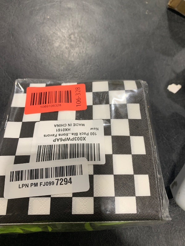 Photo 1 of 100 Pack Black and White Checkered Flag Party Napkins Disposable Race Car Birthday Party Supplies Racing Car Theme Party Paper Lunch Napkins for Baby Shower Kids Men Party Decorations Favors