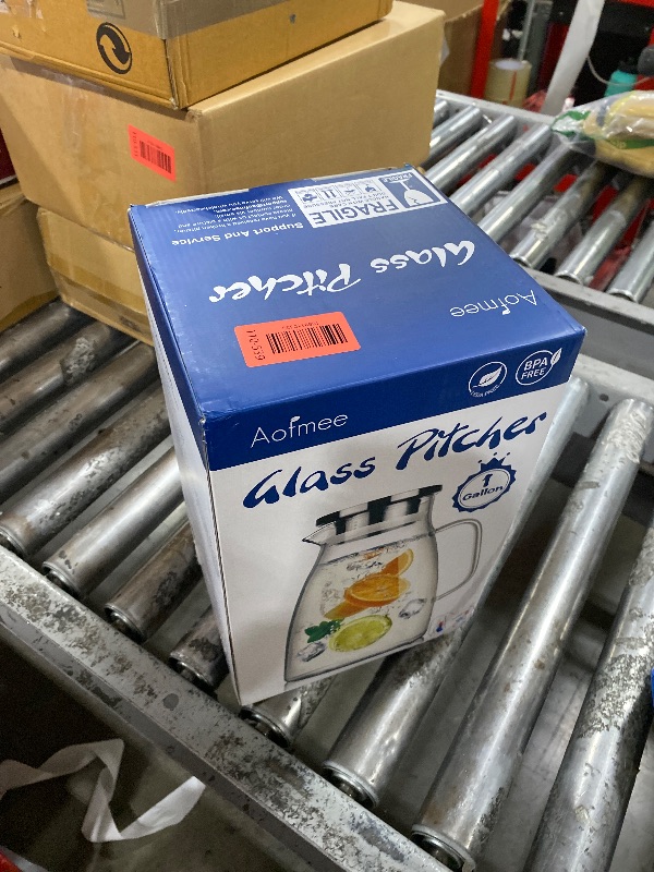 Photo 1 of 1 Gallon 128oz Glass Pitcher, Water Pitcher with Lid and Spout, Glass Carafe for Hot/Cold Drink, Water Jug for Iced Tea, Coffee, Juice, Milk, Beverage (Extra-Wide Mouth)