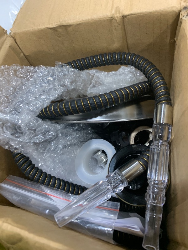 Photo 1 of 4 Hose Hookah Set 21'' Shisha Hookah Set With Medium Glass Vase, Ceramic Bowl, Coal Tong, Leather Hose,Hookah Foil,Disposable Hookah Tips (Black)