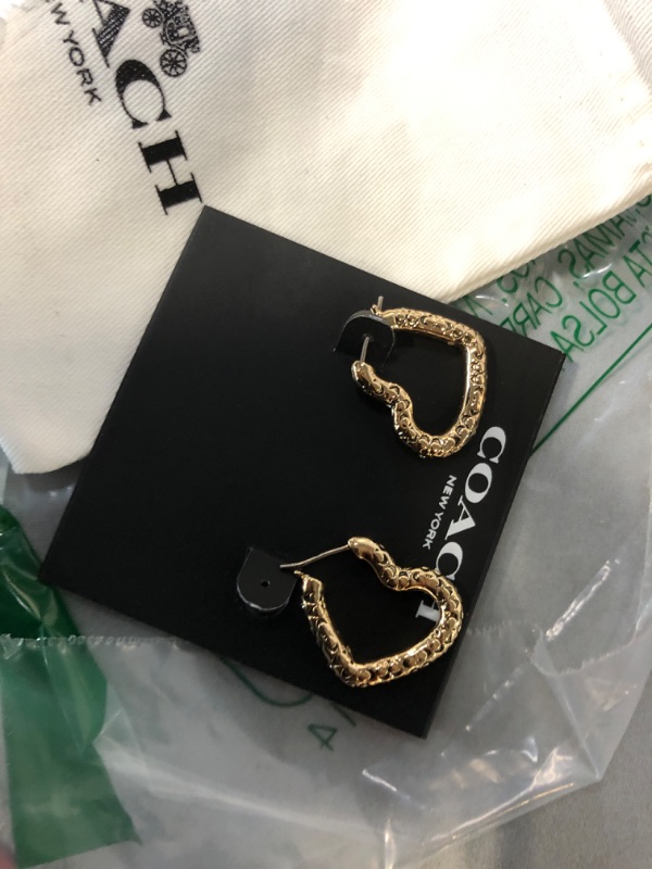 Photo 1 of ***broken**
COACH, Women's, Signature Quilted Heart Hoop Earrings, Crystal/Gold, One Size