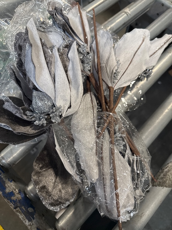 Photo 1 of ** SIMILAR IMAGE**Daifunli 9 Pcs Silver Christmas Poinsettia Artificial Flowers 24'' Large 3 Heads Flowers Magnolia Stem Faux Poinsettia Flowers Ornaments for Christmas Tree Vase Table Centerpiece Decor