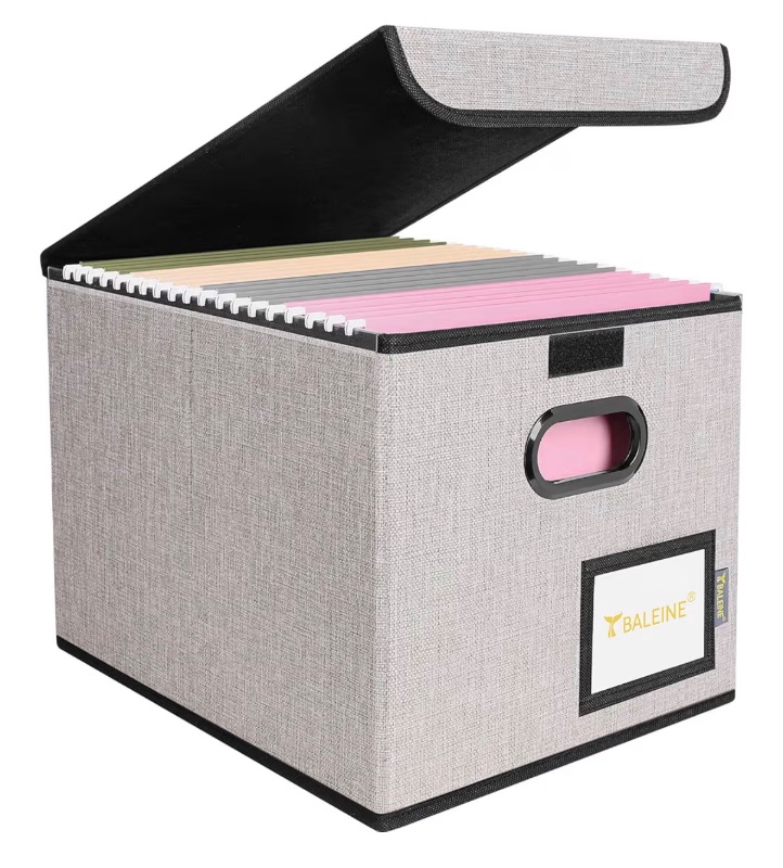 Photo 1 of ** EIMILAR IMAGE**BALEINE File Organizer Box with Lid, Collapsible File Folder Organizer with Plastic Slide, Hanging File Folder Box for Office Document Storage (1 Pack, Beige)