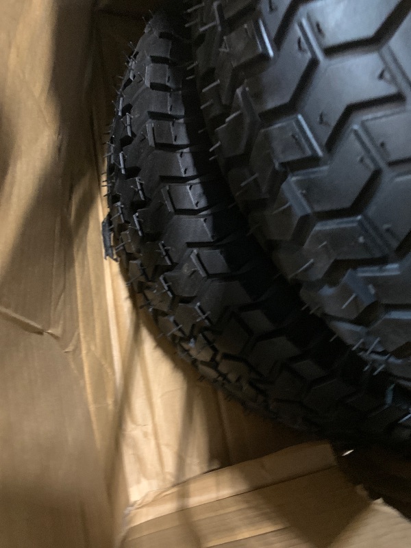 Photo 1 of (2-Pack) 16x6.50-8 Pneumatic Tires on Rim - Universal Fit Lawn Mower and Yard Tractor Wheels - With Chevron Turf Treads - 3" Centered Hub and 3/4" Bushings - 396 lbs Max Weight Capacity