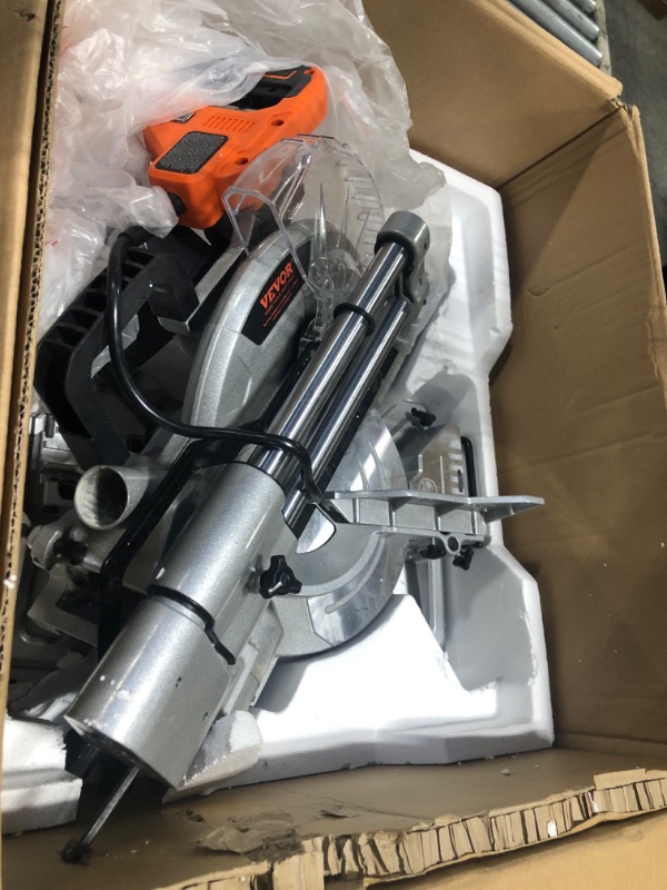 Photo 1 of ***MISSING PARTS*** VEVOR Sliding Compound Miter Saw, 10-Inch Blade, 15 Amp Motor, 60-Tooth, Corded Double Bevel Sliding Miter Saw, LED Precision Alignment, Angle Adjustable, for Wood, Composite Decking, Laminates