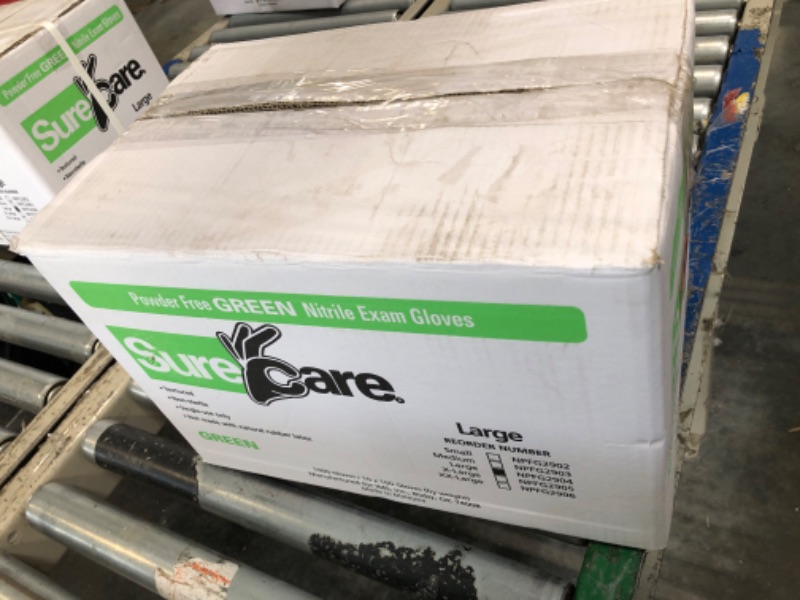 Photo 1 of ***FACTORY SEALED***
Powder Free Green Nitrile Exam Gloves Large 1000 Gloves (10 Boxes of 100 Gloves)