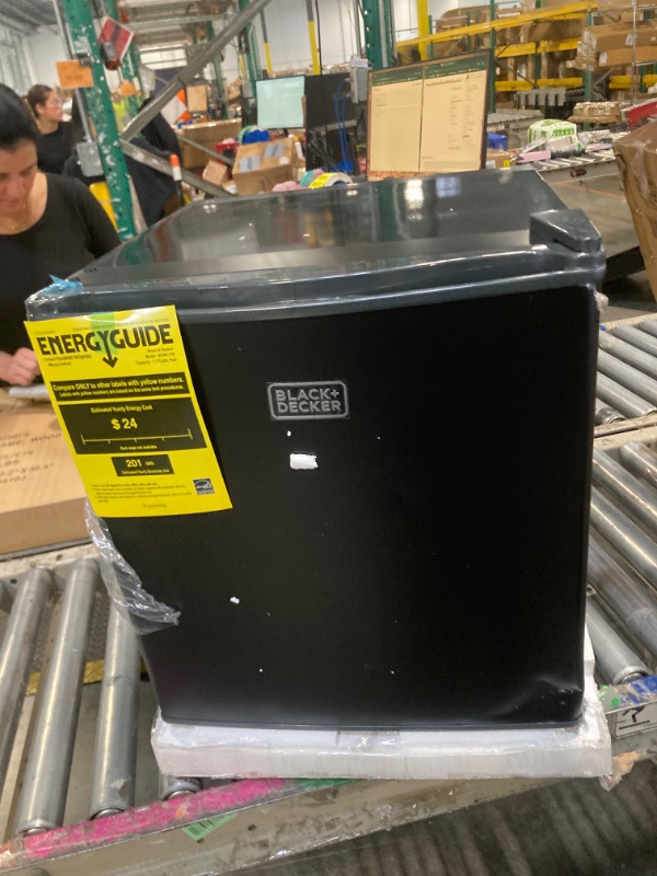 Photo 1 of ***DENT AT THE BOTTOM EDGE***
BLACK+DECKER 1.7 Cu. Ft. Compact Refrigerator, ENERGY STAR Certified, Single Door Mini Fridge with Chiller Compartment, Personal Fridge for Home or Dorm Room, R600a Refrigerant, BCRK17B, Black