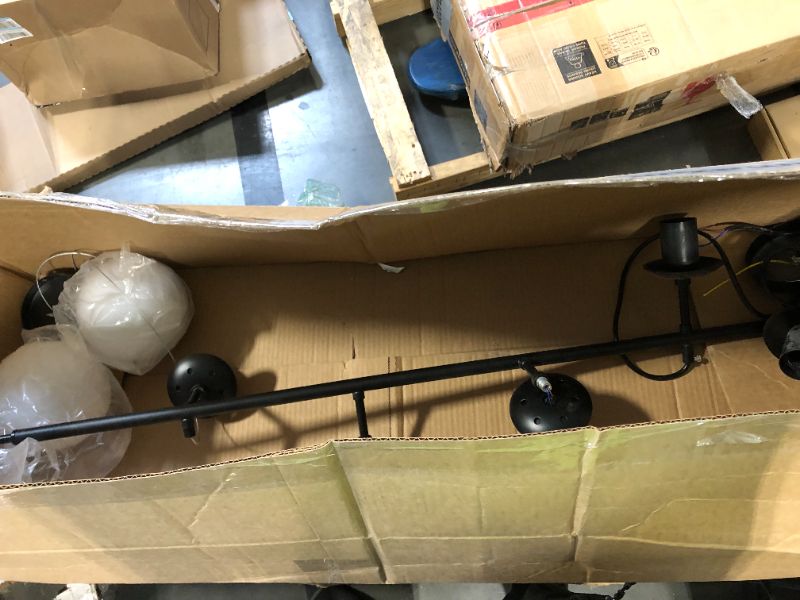 Photo 1 of ***DOES NOT WORK*** IBalody Modern Linear Chandelier 6-Lights Glass Globe Pendant Light White and Black Pendant Lamp Mid Century Rectangle Chandelier Island Lights for Kitchen Dining Room Living Room