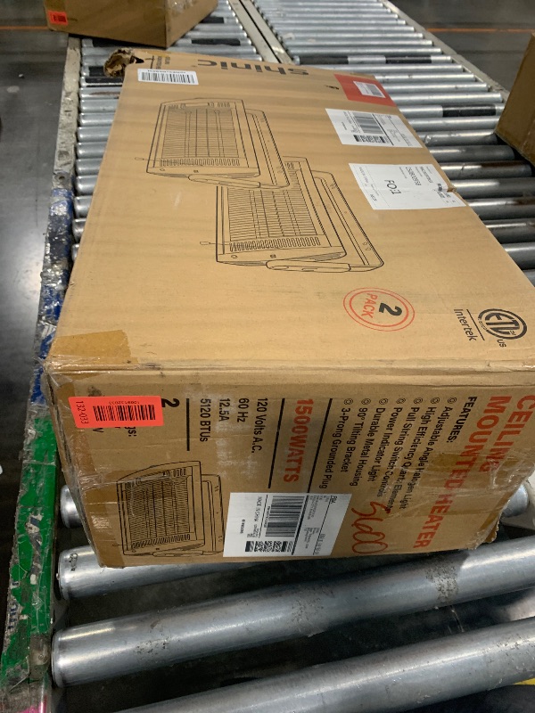 Photo 1 of **FINAL SALE, VIEW NOTES**Shinic 2 Packs Electric Garage Heaters, 1500W/750W Ceiling Mounted Heater Radiant Heaters with Halogen Light, 90 Degree Rotation, 5 Mode Settings, Space Heater for Garage, Shop, Large Room and Patio