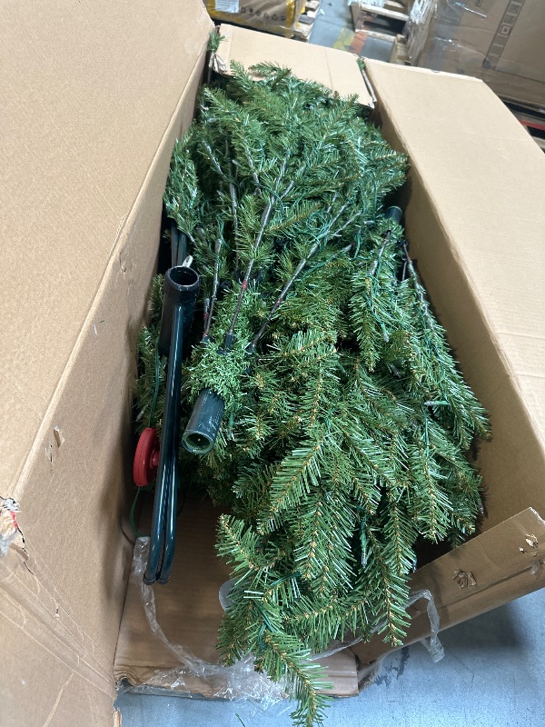 Photo 1 of ***UPDATED 5/3*** National Tree Company 7.5 ft Pre-Lit Dunhill Fir Artificial Christmas Tree, 700 LED Lights, 2,514 Tips, Foot Pedal, 10 Light Functions, Includes Stand, Green