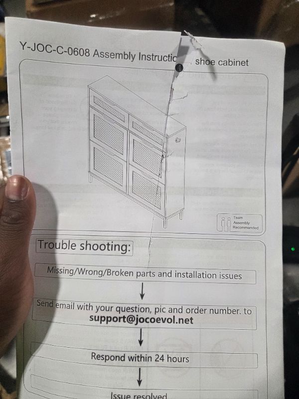 Photo 1 of ***MISSING PARTS*** Jocoevol Rattan Shoe Cabinet for Entryway with 4 Flip Drawers & 2 Top Drawers, Freestanding Narrow Shoe Storage Cabinet with Metal Legs for Foyer, Hallway (Black)