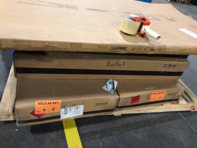 Photo 1 of ****FACTORY SEALED, PARTIAL SET, MISSING ONE BOX****Armen Living Ileena Mid-Century Modern 7-Piece Wood Dining Set in Walnut with Tempered Glass Top