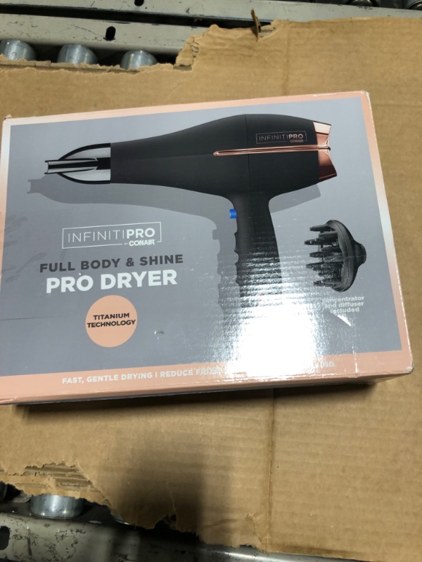 Photo 1 of ***DIFFERENT DRYER*** **UNTESTED**
INFINITI PRO by CONAIR Hair Dryer, 1875W Blow Dryer with Diffuser and Concentrator, Ceramic Technology, 3 Heat & 2 Speed Settings, Cold Shot Button, Black