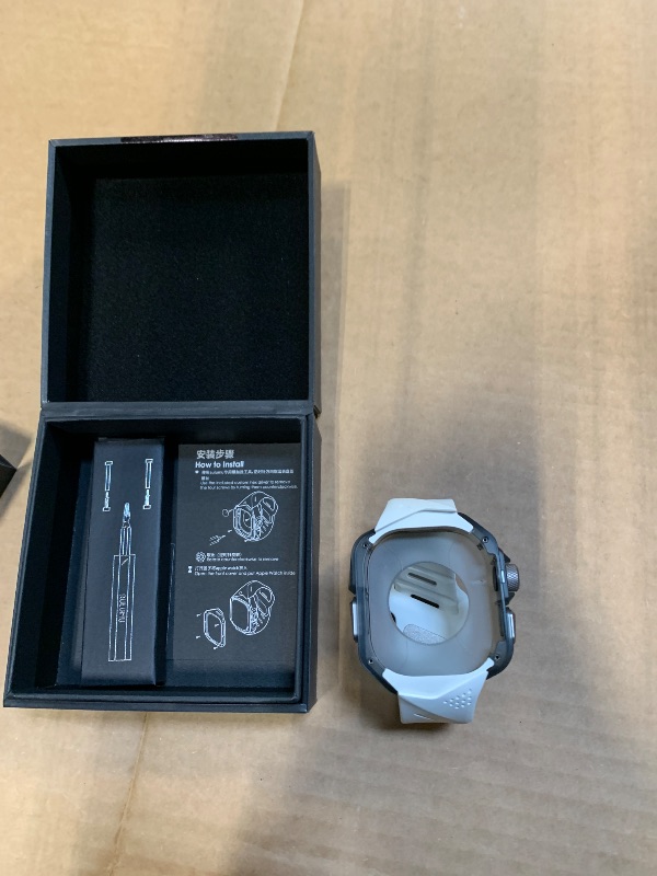 Photo 1 of *** MISSING FACE COVER ***** Aulumu A01 Titanium Case with Apple Watch Ultra Band 49MM | Luxury Design | Only for Apple Watch Band Ultra 1/2/3 49mm | Titanium Case with White Straps
