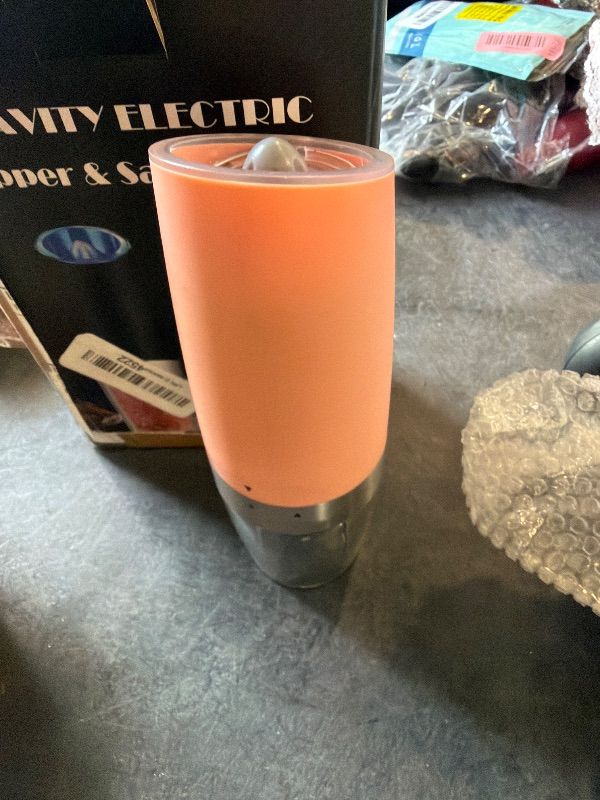 Photo 1 of *MISSING PARTS*
XinXu Gravity Automatic Electric Pepper and Salt Grinder, Auto Salt or Pepper Mill Shaker Stainless Steel,Blue LED Light,One Hand Operated, Coral