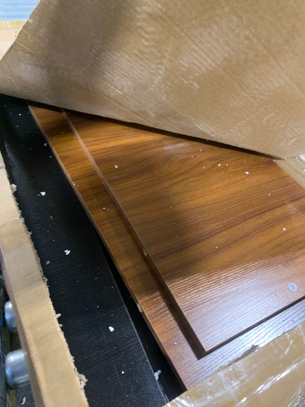 Photo 1 of *** USED/ UNTESTED *** LITTLE TREE 63 Inches Reception Desk, Modern Reception Table with LED Light, Front Counter Desk, Wooden Checkout Counter for Lobbies, Salons, Retail, Home Offices, Reception Room, Black & Brown