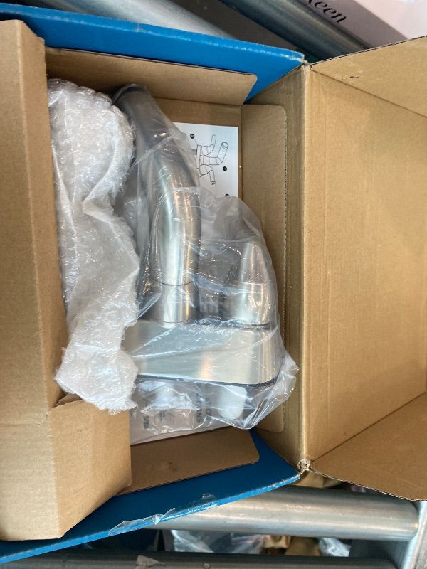 Photo 1 of ***MISSING SPRAY HOSE*** Utility Sink Faucet, Laundry Room Faucet with Pull Out Sprayer, Laundry Tub ABS Plastic Faucet, 4 Inch Centerset 3 Holes Installation Non-Metallic, Brushed Nickel