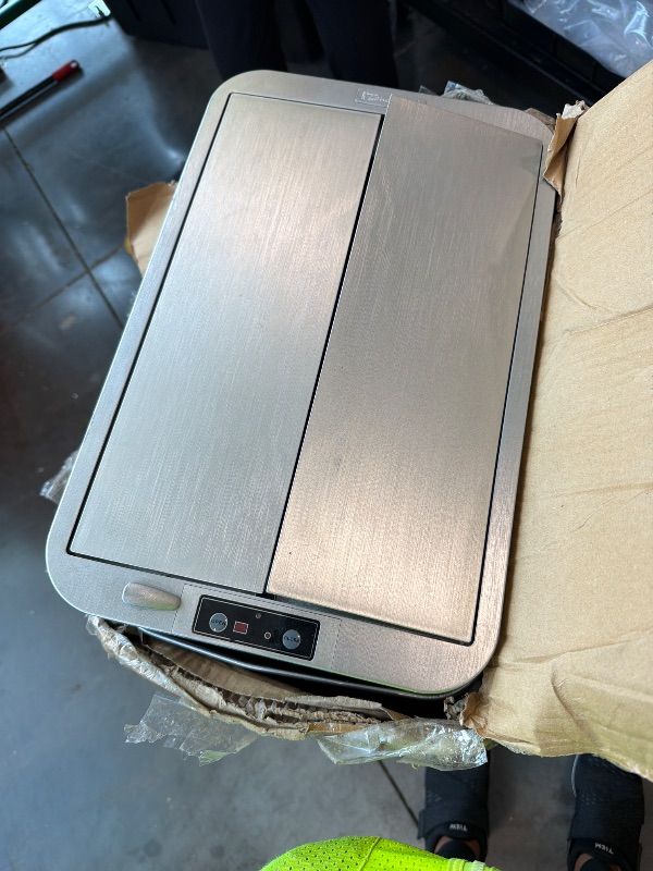 Photo 1 of [Missing Power Cord] iTouchless 18 Gallon Wings-Open Mobile Wheeled Kitchen Trash Can with Lid and Odor Filter, Dog Proof Stainless Steel Garbage Bin for Home Office Work Bedroom Living Room Garage Slim Wastebasket