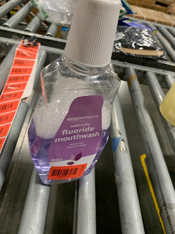 Photo 1 of **MISSING HALF** Amazon Basics Anticavity Fluoride Mouthwash, Alcohol-Free, Violet Mint Flavor, Cavity Prevention, 1 Liter (33.8 Fluid Ounces), 1-Pack (Previously Solimo)